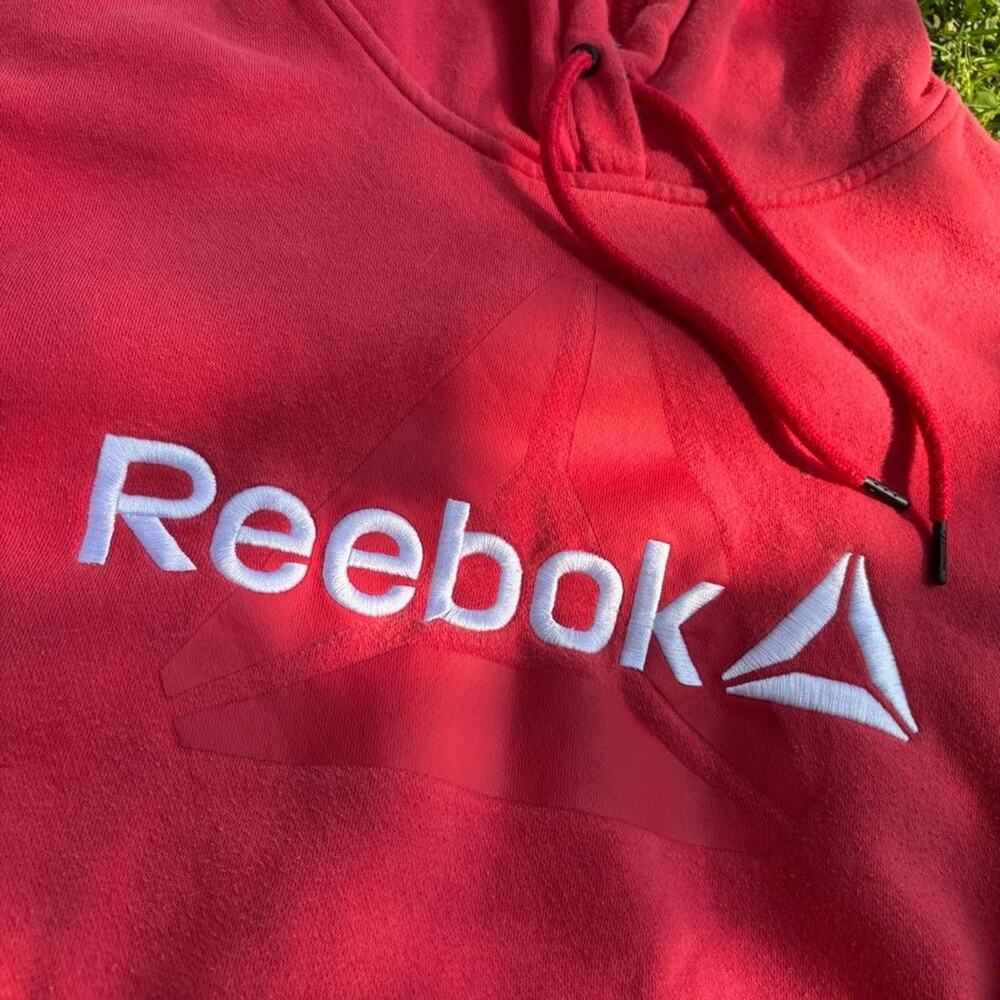 Red reebok hoodie with white